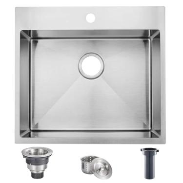 Imagem de SHACO Pia de barra de 45,7 cm, pia de cozinha pequena de níquel escovado, 45,7 x 45,7 cm, tigela única de calibre 16, tigela única, lavatório para lavanderia ao ar livre com ralo de filtro