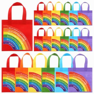 Imagem de Coume 48 peças de sacos de presente de volta às aulas para estudantes, lembrancinhas de festa arco-íris, sacos reutilizáveis não tecidos, citações inspiradoras, sacolas com alças, lembrancinhas de