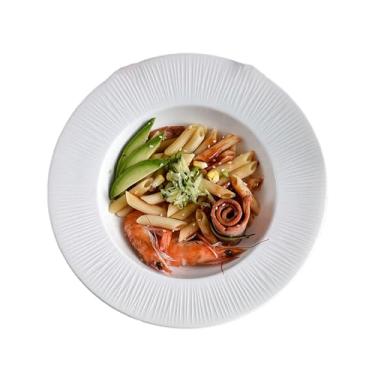 Imagem de Prato de cerâmica em relevo branco puro underglaze hotel western food - prato de sopa de fibra óptica de 22 cm