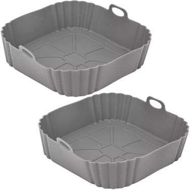 Imagem de Kit 2 Formas de Silicone Para Air Fryer Quadrada Assadeira Fritadeira(Cinza)