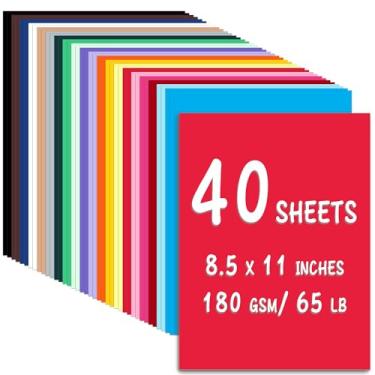 Imagem de WNSIRVY 40 folhas 21,6 x 28 cm cartolina colorida 180 g/m2 29,5 kg papel para impressora, 20 cores sortidas, papel de construção para cartões postais, artesanato, scrapbooking, cartões artesanais