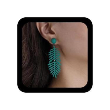 Imagem de Ximdble Brincos vintage de folha grande, brincos pendentes de folhas longas, joia de coníferas exagerada para mulheres, Zinco, Sem pedra preciosa