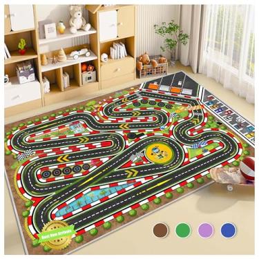 Imagem de Fuzorise Tapete De Corrida Infantil, Brincar Carro E Estrada Para Sala Jogos, Retangular Lavável Antiderrapante Quarto Meninas Meninos, Infantil Interno, Educacional Aula Berçário