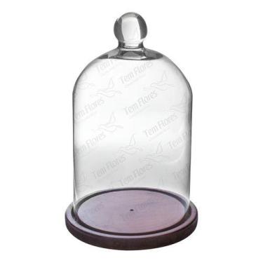 Imagem de Cúpula de Vidro Redoma de Vidro c/Base Madeira e Pino y55z - Pense Flo