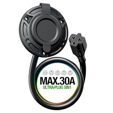 Imagem de BeasTrek Plugue De Entrada Energia Costa Para Rv 12Awg 20A, Tomada Ca 125 V Com Cabo Extensão 16", Adaptador T-Blade Serviço Pesado, Caixa À Prova D'Água E Tampa Estanque Uso Elétrico Externo Em Rv/