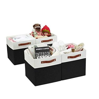 Imagem de Caixas organizadoras DECOMOMO em formato de cubo, de tecido, para prateleiras, estantes baixas e nichos (preto e branco, 30,5 x 30,5 x 30,5 cm) – 4 unidades