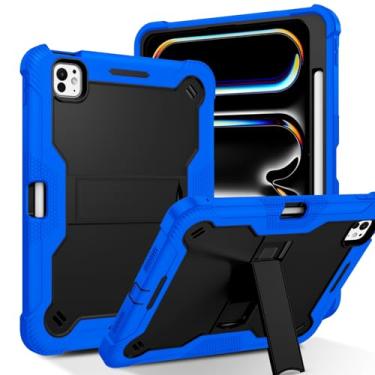 Imagem de DUEDUE Capa para iPad Pro de 13 polegadas 2024 com suporte para lápis, capa híbrida 3 em 1 de silicone resistente à prova de choque com suporte para Apple iPad Pro 13 polegadas 2024, preto/azul