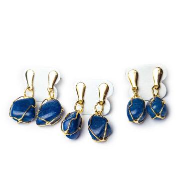 Imagem de 01 Brinco Cesta Amarrada Pedra Ágata Azul Dourado