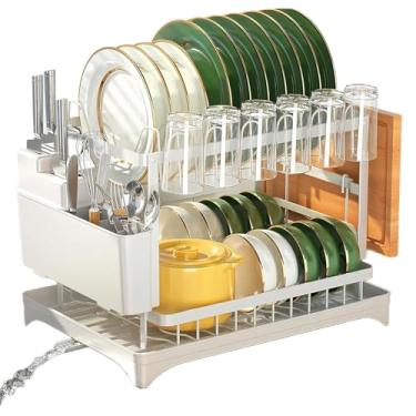 Imagem de Escorredor de Louça Inox Modular com Porta Pratos, Talheres e Copos (Branco)