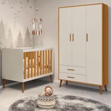 Imagem de Berço Americano 2 em 1 e Guarda Roupa Isis Retrô 3 Portas 2 Gavetas Ar