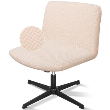 Imagem de Treaful Capa para cadeira cruzada, bege, sem braços, mesa de escritório, vaidade para computador, capas laváveis, modernas e laváveis, assento largo, protetor de cadeiras giratórias para quarto, casa