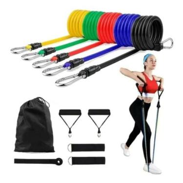 Imagem de Kit  Power Tube Elástico Extensor 11 Peças Treinamento Pilates Fitness