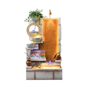 Imagem de Fonte de água para uso ao ar livre, fonte de lazer, cachoeira com tanque de peixes e umidificador, fonte de chão para decoração de casa e quarto característica de água (bege)