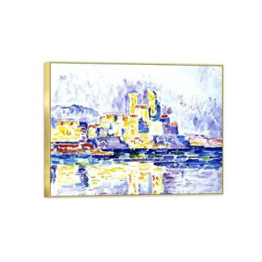 Imagem de Famosa pintura de arte de parede em tela para decoração de casa - pôr-do-sol amarelo - moldura dourada pôster e impressões para sala de estar 70 x 90 cm 27 x 35 pol