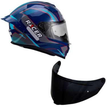 Imagem de Capacete Racer1 Rc1 Octane Azul Cinza Vermelho Mais Viseira Rc1 Fume, 