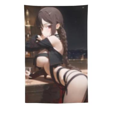 Imagem de LIEGBMEU Tapeçaria sexy de anime menina 152 x 228 cm arte de colcha de parede decoração de tapeçaria caprichosa AF115