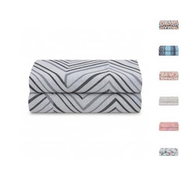 Imagem de Lençol 100% Algodão S/Elástico Avulso Estampado com Viés Malha Penteada Fio 30/1 (Est. Cinza, Casal)