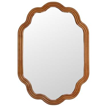 Imagem de EMAISON Espelho de parede com moldura de madeira ondulada, espelho suspenso vertical moderno para penteadeira, banheiro