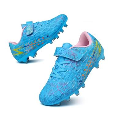 Imagem de Hanani Chuteiras de futebol para meninos e meninas para crianças, chuteiras de futebol de cano alto, chuteiras de futebol juvenil, para uso externo/interno, Azul, 11.5 Little Kid