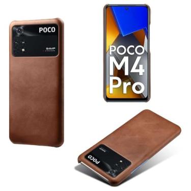 Imagem de Capa para Xiaomi POCO M4 Pro,Proteção contra quedas,Casca de volta de cor sólida simples,Design de couro de imitação de plástico-Brown