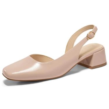 Imagem de Coutgo Sapato social feminino de salto baixo e grosso D'Orsay com bico quadrado fechado para trabalho e escritório, Caqui, 35