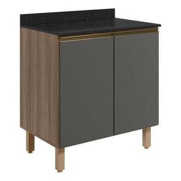 Imagem de Balcao Com Tampo 2 Portas 80 Cm Mdf Kali 12223 Carvalho Toq Chumbo Nicioli