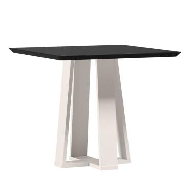Imagem de Mesa de Jantar para 4 Lugares 90cm Tampo Quadrado com Vidro Rubi Off White/Preto - New Ceval