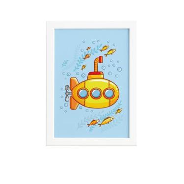 Imagem de Quadro Infantil Submarino Amarelo Moldura Branca 22x32cm - Quartinhos