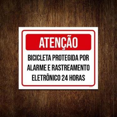 Imagem de Placa Sinalização Atenção Bicicleta Protegida Alarme 18X23 - Sinalizo.