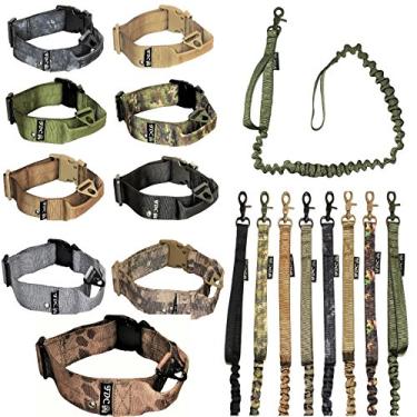 Imagem de Coleira tática para cachorro com alça elástica de coleira para treinamento pesado militar Molle WIDTH 3,8 cm Plástico com fivela furo médio grande M, G, GG, GGG (GG: pescoço 40,6 - 50,8 cm, cinza)