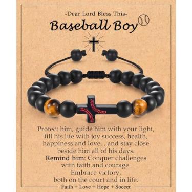 Imagem de Presentes de beisebol para meninos de 8 a 12 anos, acessórios de pulseiras de beisebol para meninos de 6-8-10-12-14-16-18 anos, pulseira cruzada como presente de aniversário, Natal, Dia dos Namorados