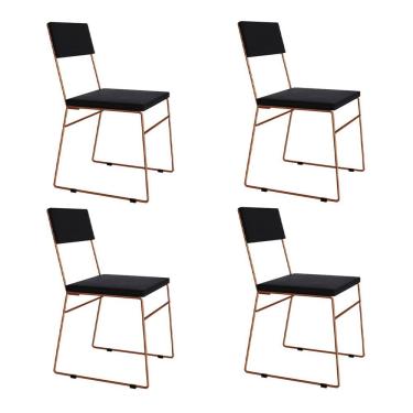 Imagem de Kit 4 Cadeiras de Jantar Málaga Assento Veludo Preto Base Cobre