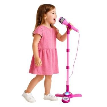 Imagem de Microfone Infantil Com Pedestal Ajustavel Alto Falante Luzes Brinquedo Menina 3 anos Brincadeiras Criativas