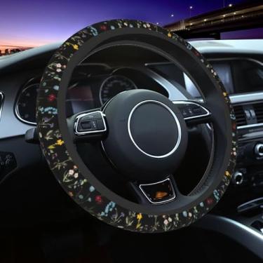 Imagem de Capa de volante de flores fofas para mulheres - Protetor de roda de carro de tecido respirável antiderrapante (ajuste universal de 36,8 a 38 cm) | Acessórios femininos para carros