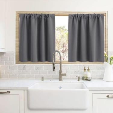 Imagem de Cortinas Blackout RYB HOME para cozinha W42xL60cm, cinza, 2 painéis