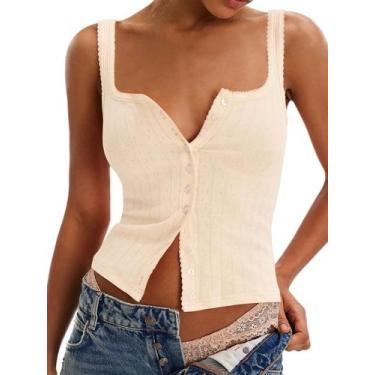 Imagem de Camiseta regata feminina MAOECO justa de verão sem mangas cáqui 2025