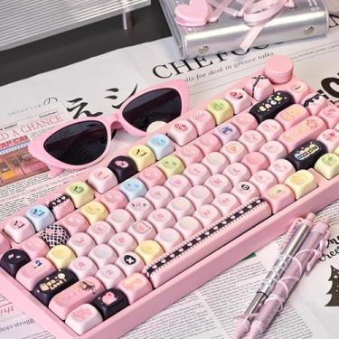 Imagem de mintcaps Teclas - 132 teclas fofas teclas PBT rosa 60 65 75 100 por cento, perfil MOA com sublimação de tinta personalizada para teclados mecânicos Cherry Gateron MX Swithes