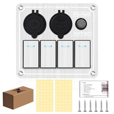 Imagem de xhtechnology Painel de interruptor de balancim marinho de 8 gangues com carregador USB duplo de 5 V 1/2,1 Amp voltímetro digital, soquete de acendedor de cigarro, protetor de imprensa, impermeável