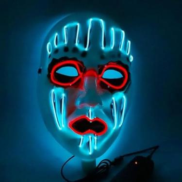 Imagem de SHANJIA Máscara de Halloween, máscara iluminada, crânio assustador com iluminação LED para festival de Halloween, cosplay, baile de máscaras, festa de carnaval (estilo 16)