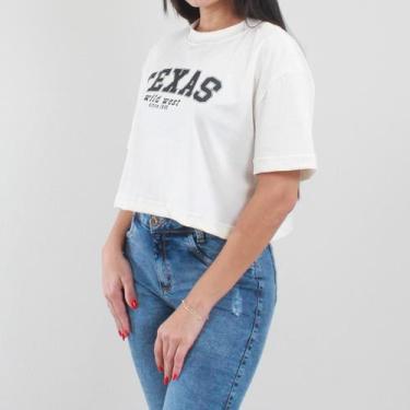 Imagem de Camiseta Cropped Algodão Oversized Caimento Soltinho Manga Curta - Tex