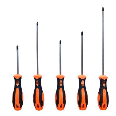 Imagem de Conjunto de chaves de fenda Phillips com pontas magnéticas, 5 x 75 mm, 5 x 100 mm, 5 x 125 mm, 5 x 150 mm, 5 x 200 mm, aderência ergonômica macia de chaves de fenda Phillips padrão e de precisão.