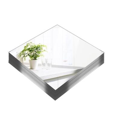 Imagem de Pacote com 16 espelhos quadrados para centros de mesa, bandeja espelhada de 20 x 20 cm, espelhos montados na parede, azulejos de acrílico para mesa de centro de mesa de casamento, decoração de festa