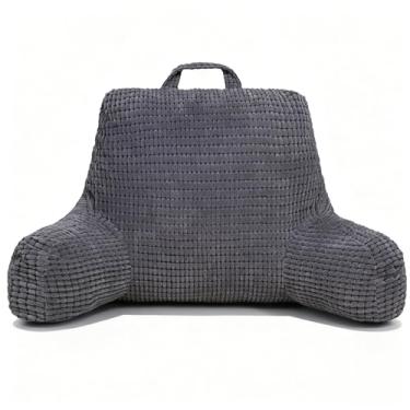 Imagem de NOONTIDE Almofada de leitura com rolo de pescoço removível e almofada individual, capa lavável para sentar, assistir TV/jogos/relaxar (cinza)