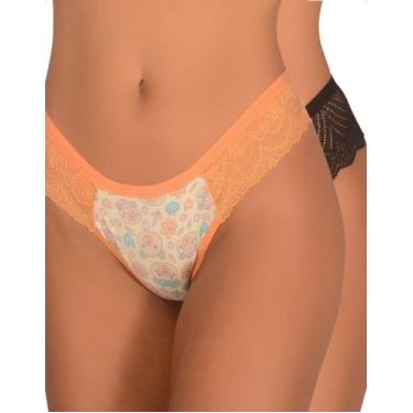 Imagem de Kit 2 Calcinha Estampada Fio Dental Renda Lateral Conforto Elegante Mo