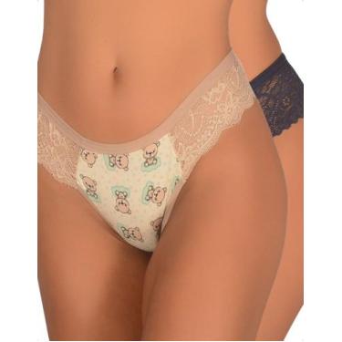 Imagem de Kit 2 Calcinha Estampada Fio Dental Renda Lateral Conforto Elegante Mo