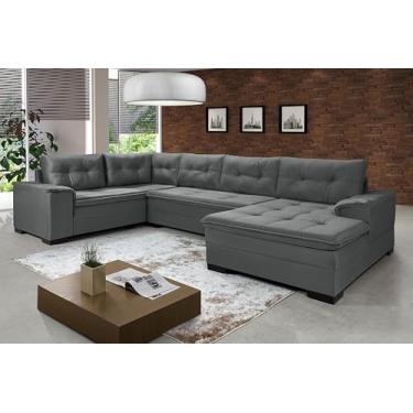Imagem de Sofá Viena 6 Lugares Com Chaise e Canto Suede Casa Imperial (CINZA 380)