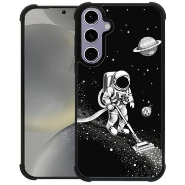 Imagem de CARLOCA Capa para Samsung Galaxy S24 S25, design moderno de astronauta aspirando no espaço para meninas, à prova de choque, antiarranhões, capa traseira de policarbonato rígido para Samsung Galaxy S24