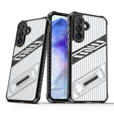 Imagem de SORAKA Capa para Samsung Galaxy A55 5G com suporte de policarbonato rígido transparente e flexível antiderrapante texturizado TPU camada dupla à prova de choque