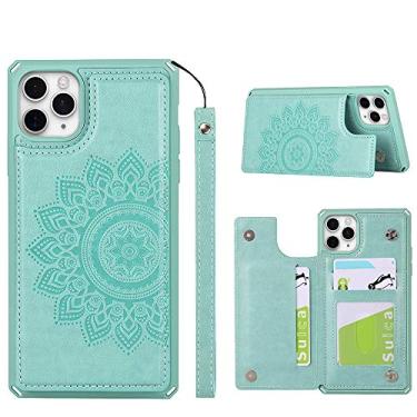 Imagem de ShunJieTech Capa para iPhone 11 Pro, capa para iPhone 11Pro, [porta-cartão de crédito e capa carteira com ranhura] Capa protetora mandala traseira com alça (5,8 polegadas) - verde