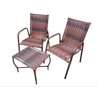 Imagem de Conjunto 2 cadeiras com mesa de centro área externa, estrutura aço, fibra sintética